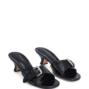 By Far 55mm Elton Crocodile-Embossed Black Leather Mules